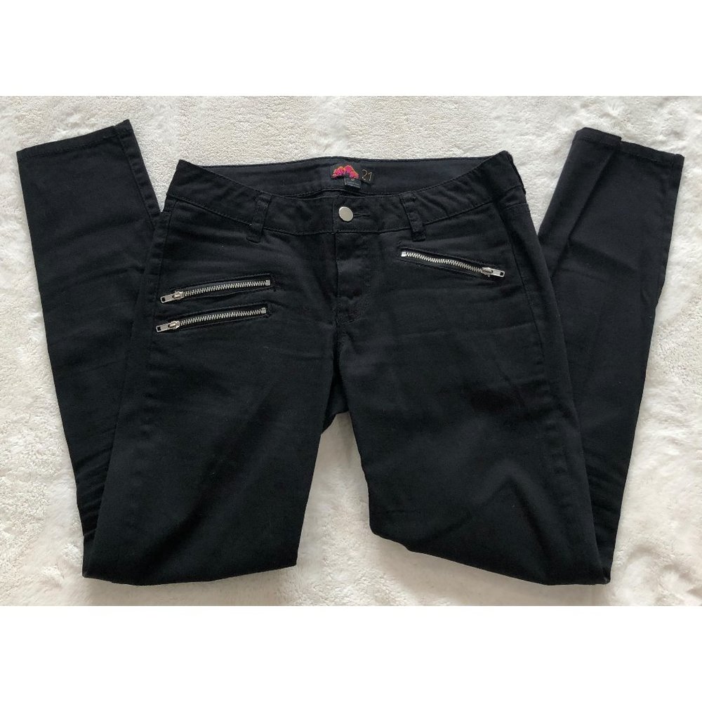 Forever 21 Black Skinny Jeans with Silver Zippers